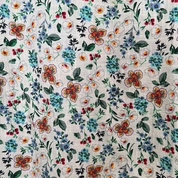 Time and Tru Floral Cotton Blouse Elbow Flounce Sleeves L - Picture 5 of 6